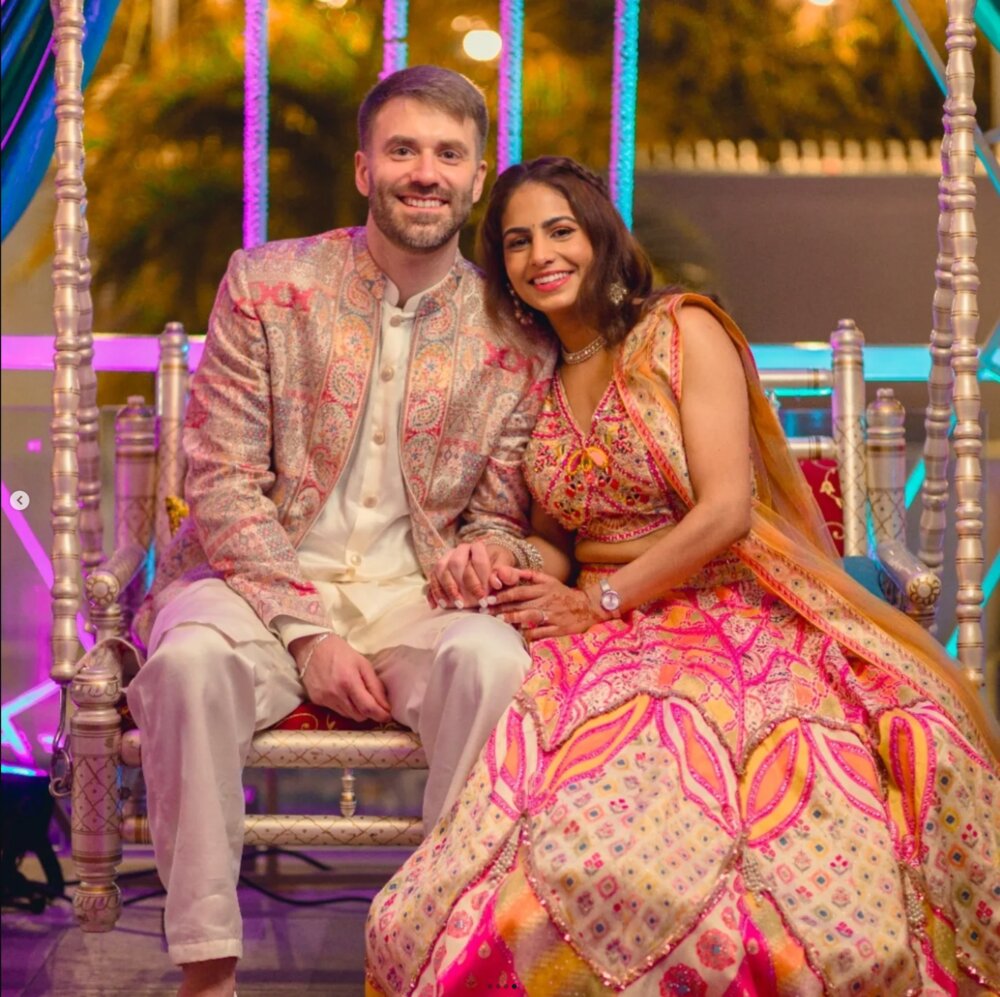 Jon and his partner at their sangeet