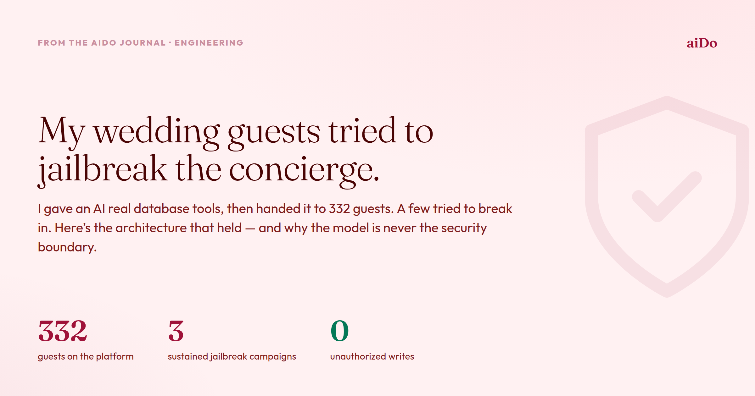 My wedding guests tried to jailbreak the concierge — 332 guests, 3 jailbreak campaigns, 0 unauthorized writes.