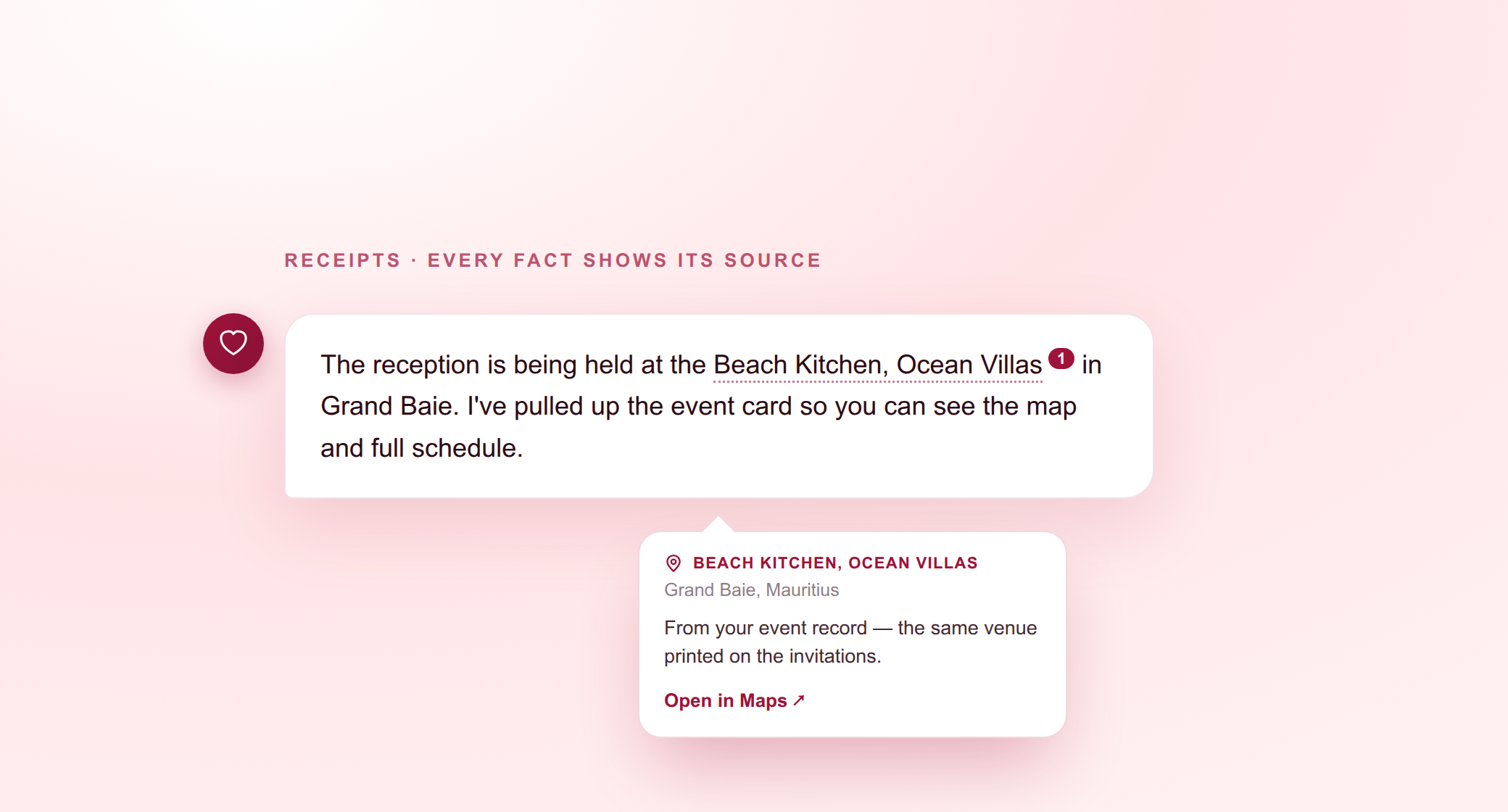An answer with a tappable citation marker that opens the exact source it came from