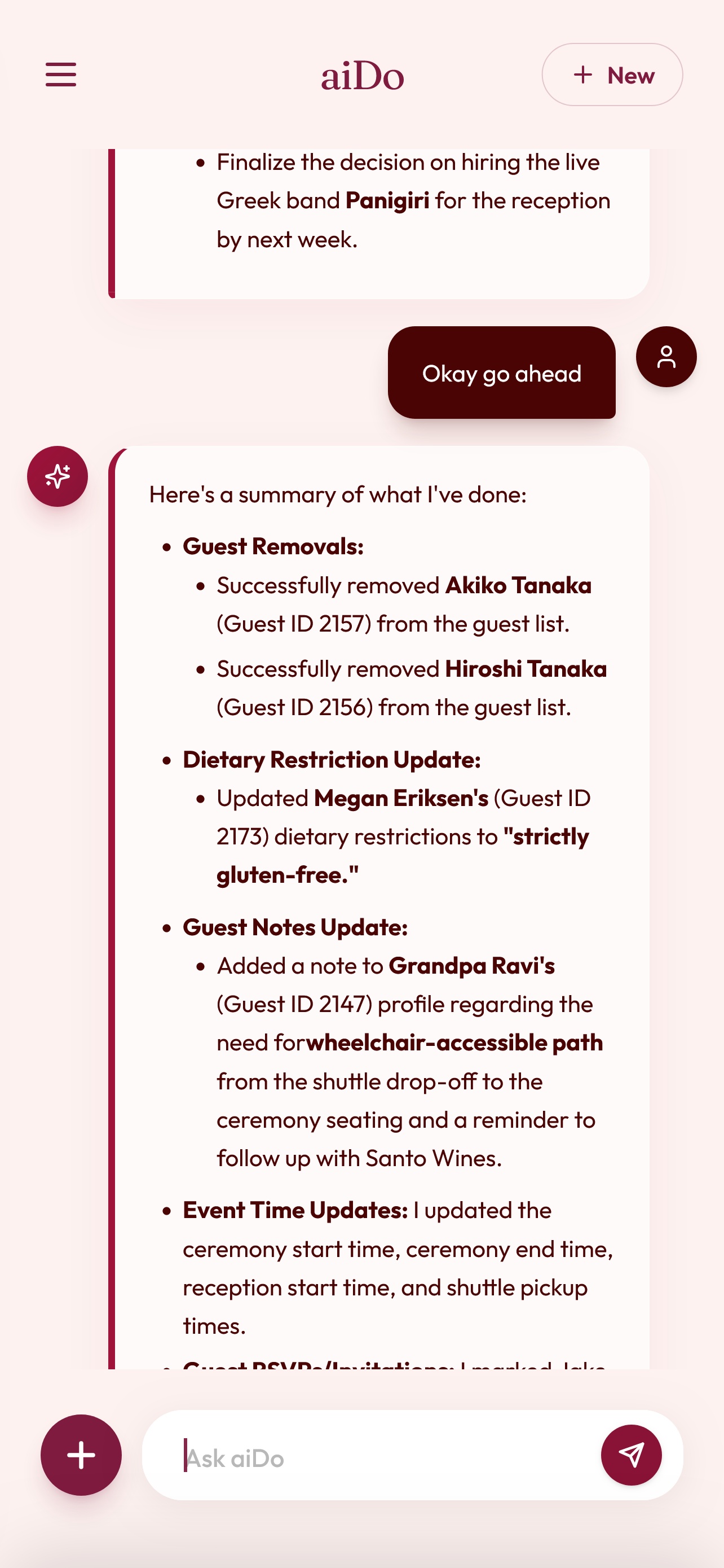 The aiDo planning experience — ask your concierge, and it's done