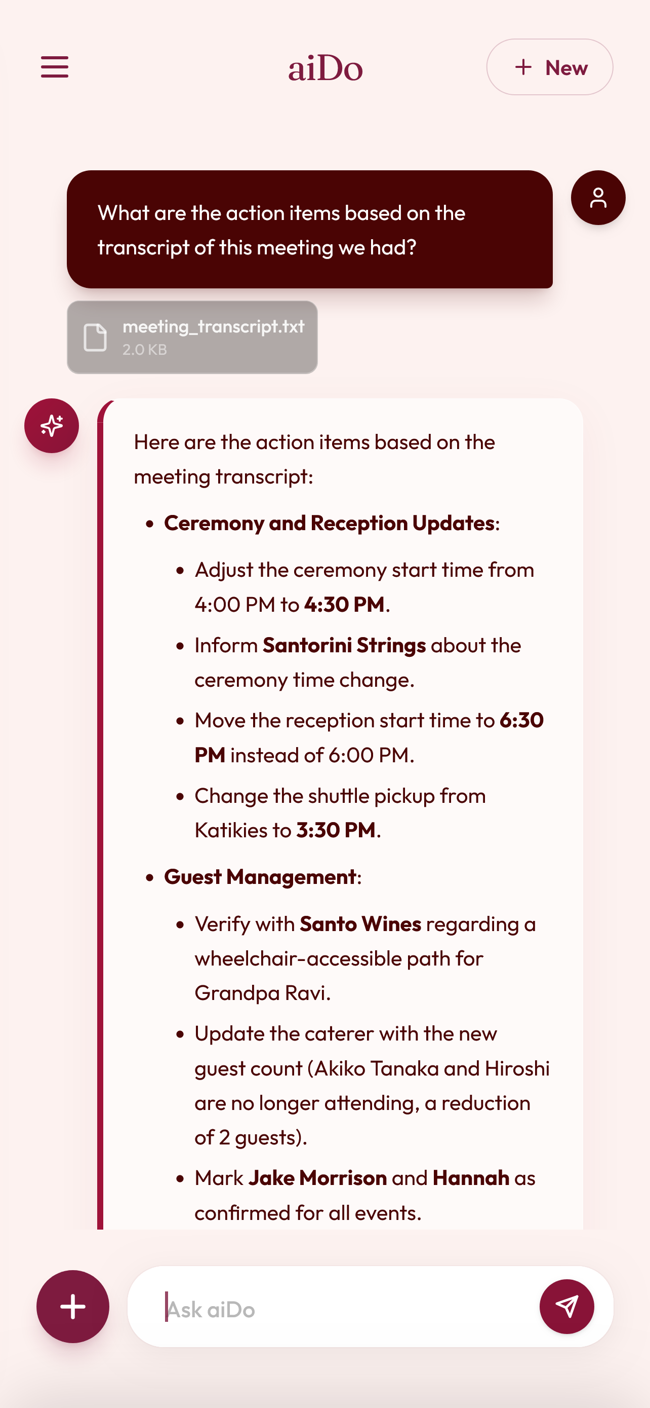 Drop in documents and notes — aiDo reads and takes action