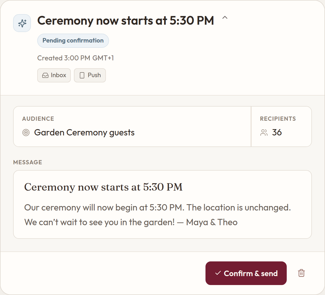 Announcement review before sending