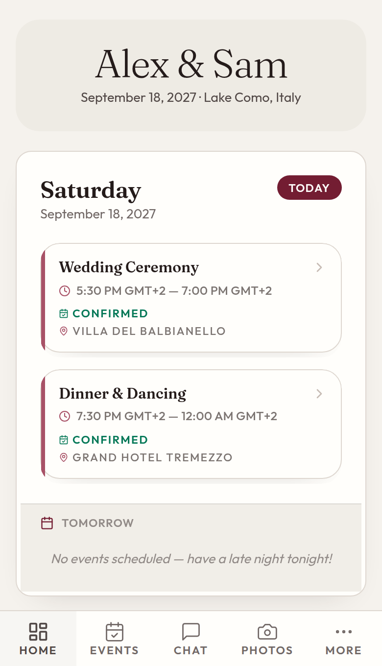 Guest wedding schedule
