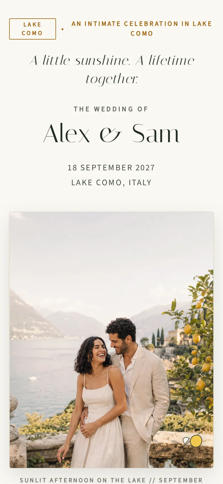 Sunlit ivory and olive invitation design example