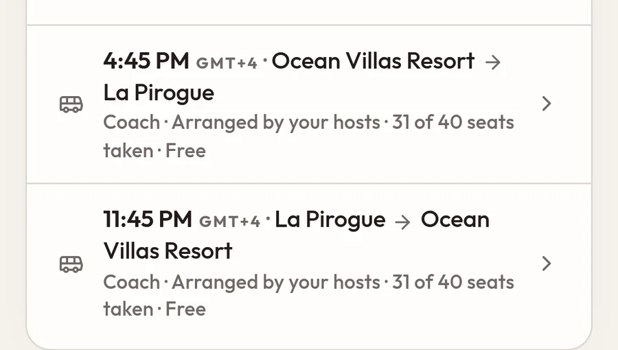 Two coaches for the reception: 4:45 PM from the hotel and 11:45 PM back, 31 of 40 seats taken