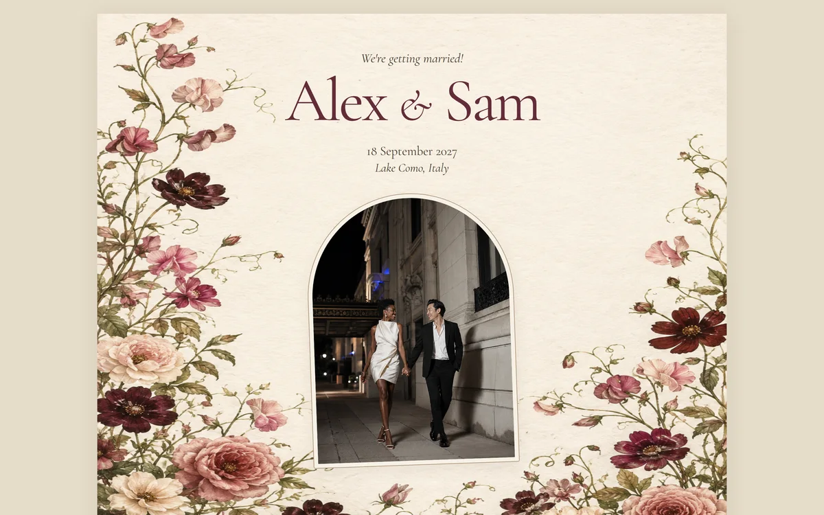 Romantic and floral wedding website on a computer