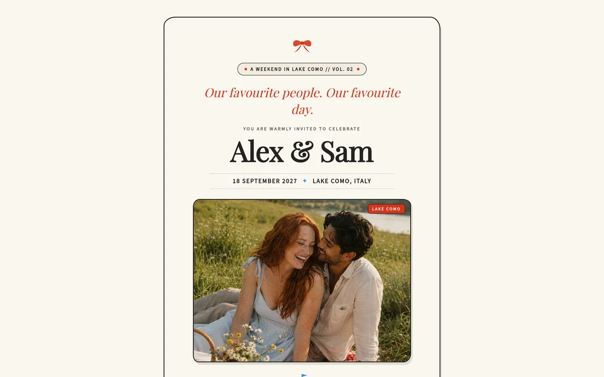 Playful and personal wedding website on a computer